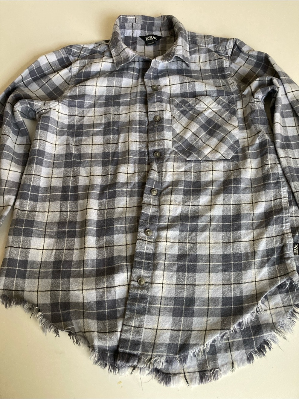 Eddie Bauer Gray and White Plaid Button-Up Shirt